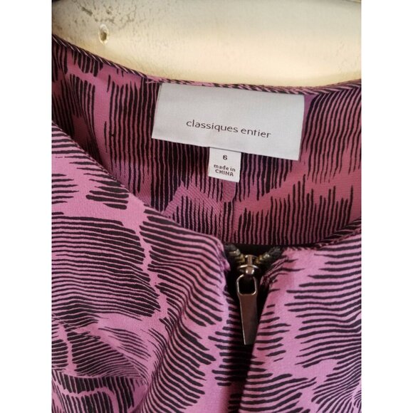 Classiques Entier Womens Ruffle Belted Sheath Dress Size 6 Pink Black Cap Sleeve - Picture 3 of 8